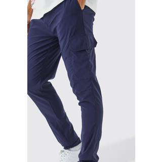 Mens Navy Elasticated Waist Technical Stretch Skinny Cargo Trouser