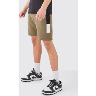 Mens Olive Slim Fit Colour Block Shorts