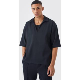 Mens Black Pleated Oversized Boxy V Neck Shirt