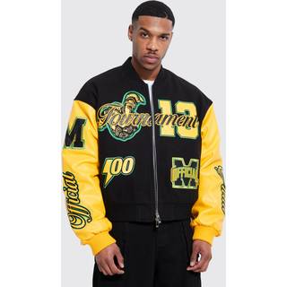 Mens Yellow Boxy Official Melton Varsity Jacket
