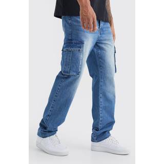 Mens Mid Blue Tall Relaxed Rigid Cargo Jeans