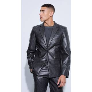 Mens Black Single Breasted Cut Out Pu Blazer