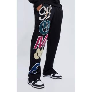Mens Black Regular Fit Varsity Split Hem Jogger