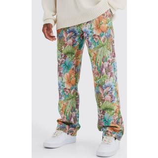 Mens Stone Fixed Waist Floral Tapestry Trouser