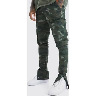 Mens Khaki Skinny Stacked Popper Hem Camo Cargo Trouser