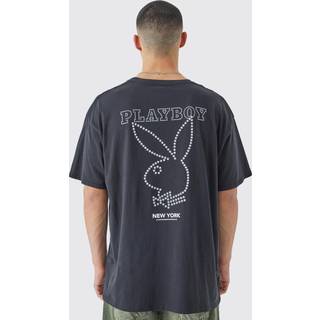 Mens Black Oversized Playboy Rhinestone License T-shirt