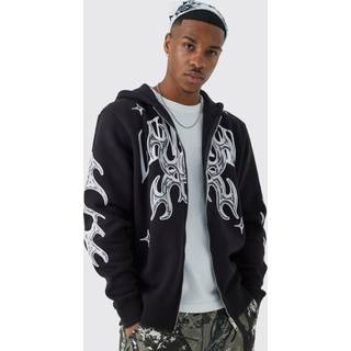 Mens Black Oversized Zip Through Limited Graphic Hoodie