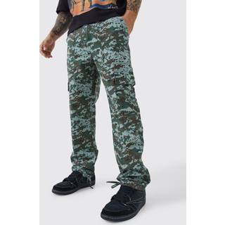 Mens Khaki Straight Leg Tie Hem Camo Trouser