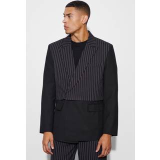 Mens Black Pinstripe Overlay Oversized Blazer