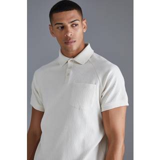 Mens Ecru Regular Fit Jersey Rib Button Up Pocket Polo