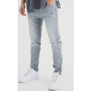 Mens Mid Grey Skinny Stretch Extreme Knee Rip Jeans