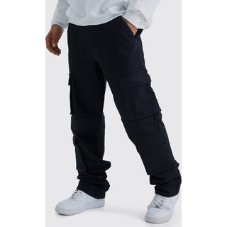 Mens Washed Black Tall Relaxed Washed Multi Pocket Cargo Jeans