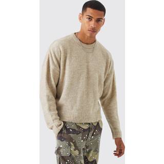 Mens Stone Boxy Boucle Knit Extended Neck Jumper
