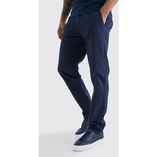 Mens Navy Fixed Waist Slim Chino Trouser