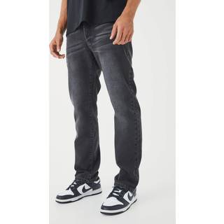 Mens Charcoal Straight Rigid Washed Jeans