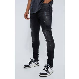 Mens Washed Black Super Skinny Distressed Paint Splat Jeans