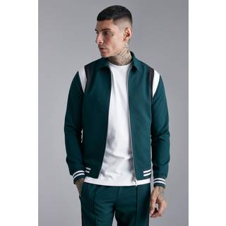 Mens Green Tailored Collared Varsity Regular Fit Bomber Jacket
