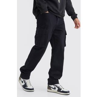 Mens True Black Tall Relaxed Rigid Cargo Jeans
