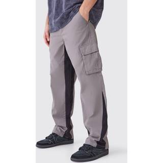 Mens Grey Fixed Waist Gusset Cargo Trousers