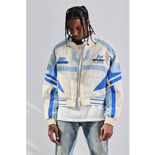 Mens Ecru Boxy Twill Moto Jacket