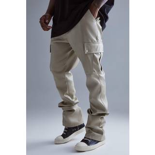 Mens Stone Plus Fixed Skinny Stacked Flare Pu Trouser
