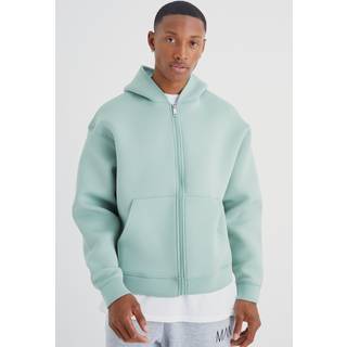 Mens Sage Boxy Zip Through Bonded Scuba Hoodie