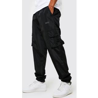 Mens Black Elasticated Waist Slim Fit Man Shell Cargo Jogger