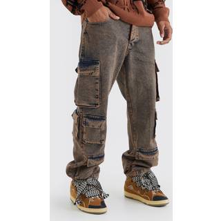 Mens Antique Wash Baggy Fit Acid Wash Cargo Jeans