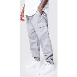 Mens Grey Plus Slim Fit Cargo Trousers
