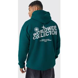 Mens Green Oversized Worldwide Graphic Hoodie
