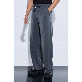 Mens Grey Drawcord Waist Split Hem Wide Leg Trousers