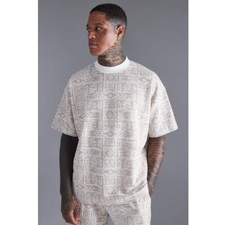 Mens Neutral Oversized Ex Neck Jacquard Aztec T-shirt