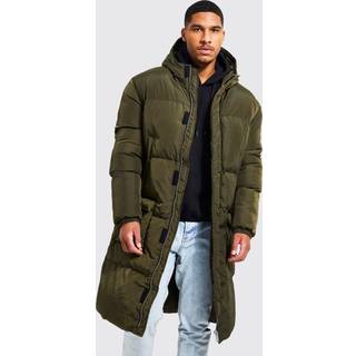 Mens Tall 4 Pocket Longline Hooded Puffer Jacket in Khaki