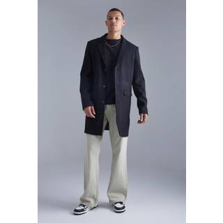 Mens Tall Single Breasted Wool Look Overcoat in Black