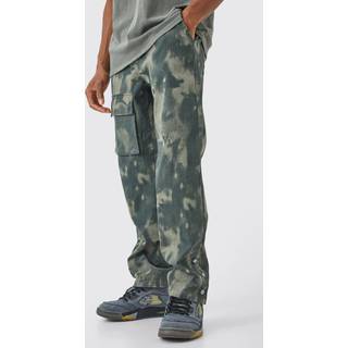 Mens Khaki Slim Smoke Camo Cargo Trouser With Popper Hem