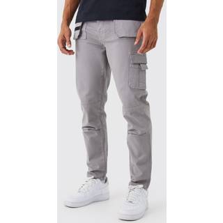 Mens Charcoal Slim Fit Strap Detail Cargo Trouser