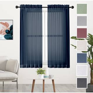 ChyHomenyc Sheer Curtains 63 tommer længde Sæt med 2 stanglomme Voile Gardiner til stue Soveværelsesvindue behandlinger Semi ren gardinpaneler ti