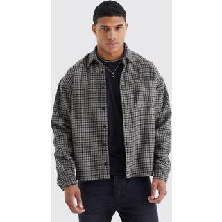 Mens Brown Oversized Boxy Long Sleeve Jacquard Shirt