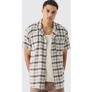 Mens Brown Oversized Mini Textured Check Shirt