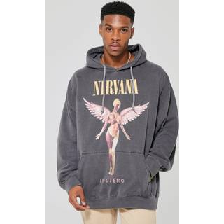 Mens Charcoal Oversized Nirvana Washed License Hoodie