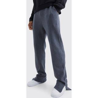 Mens Charcoal Brushed Rib Ottoman Relaxed Split Hem Jogger