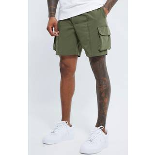 Mens Khaki Elasticated Slim Cargo Short With Pintuck