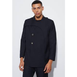 Mens Black Straight Fit Overlay Detail Blazer