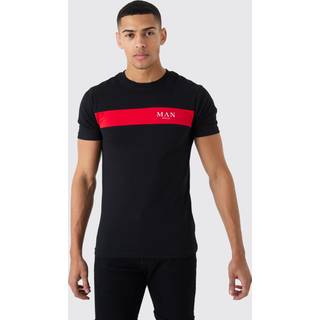 Mens Black Man Roman Muscle Fit Colour Block T-shirt