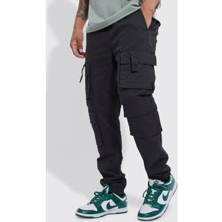 Mens Black Elasticated Waist Multi Cargo Pocket Slim Fit Jogger