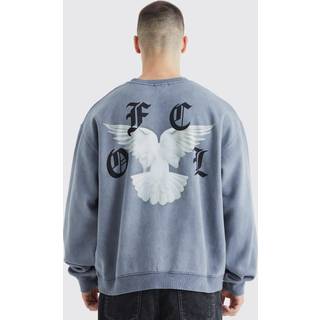 Mens Charcoal Tall Oversized Boxy Washed Graphic Sweatshirt