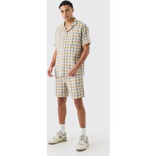 Mens Yellow Oversized Mini Textured Check Shirt And Short