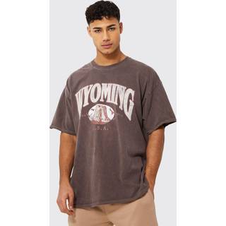 Mens Chocolate Oversized Washed Wyoming Print T-shirt