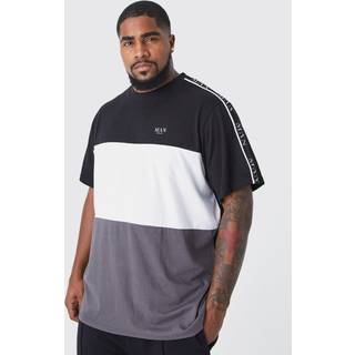 Mens Black Plus Regular Fit Roman Man Colour Block T-shirt With Tape