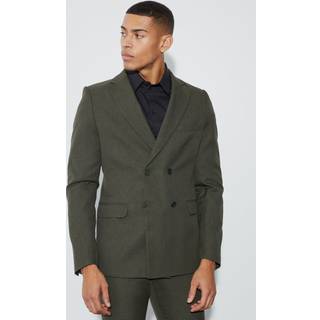 Mens Khaki Skinny Fit Double Breasted Micro Texture Blazer